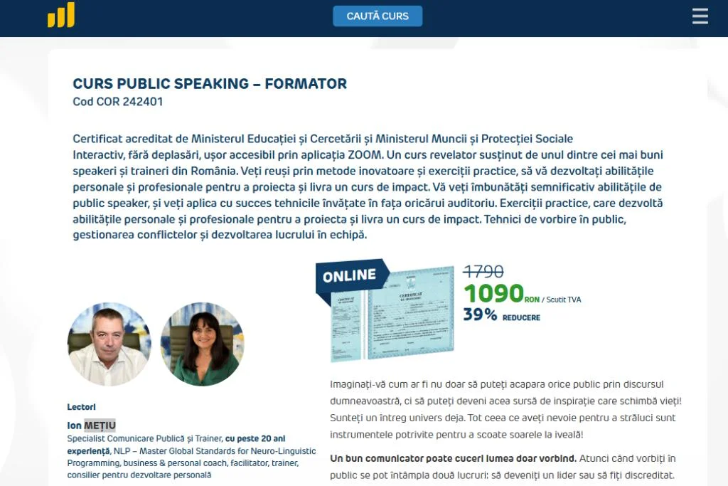 Curs Public Speaking - Formator